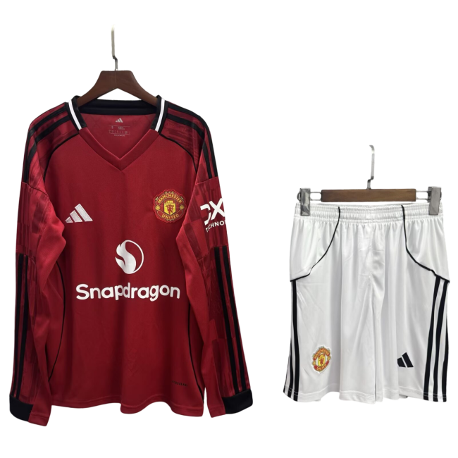 Manchester United Home Manga Longa 25/26 Mini Conjunto para Niños